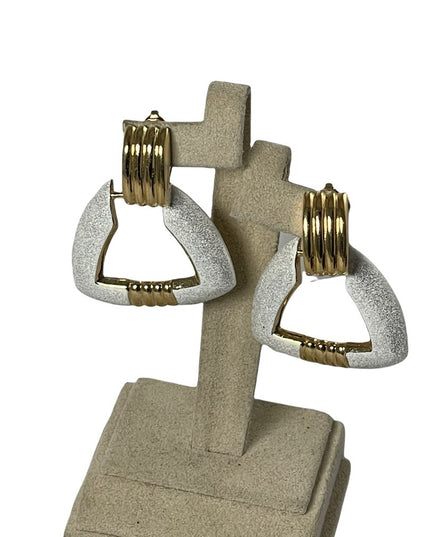Vintage 1980s Butler silver & gold geometric dangle clip on earrings FAC
