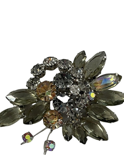 Vintage 1960s Continental crystal flower brooch