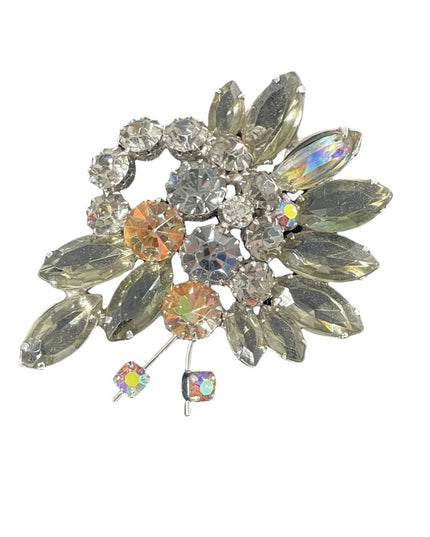 Vintage 1960s Continental crystal flower brooch