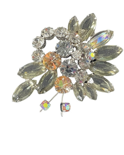 Vintage 1960s Continental crystal flower brooch