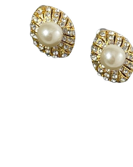 Gold pearl crystal fancy tear drop pierced earrings