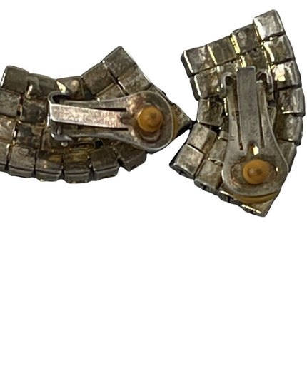 Vintage clear & black fancy crystal clip on earrings 1950s