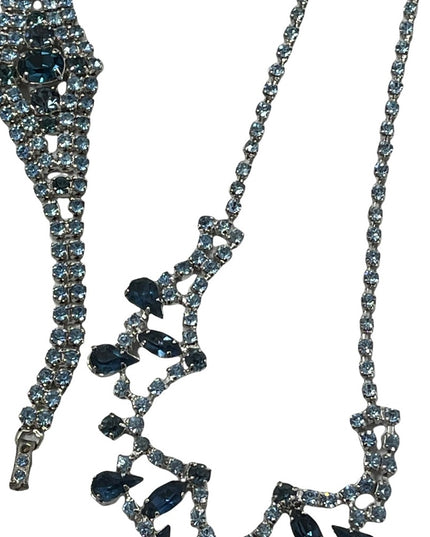 Vintage Stunning blue 4 pcs SHERMAN 1950s SET bracelet necklace clip one