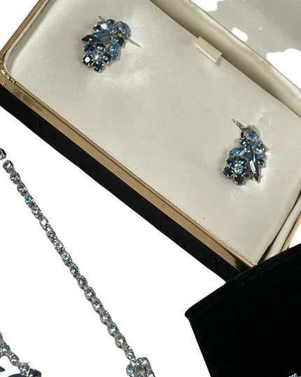 Vintage Stunning blue 4 pcs SHERMAN 1950s SET bracelet necklace clip one
