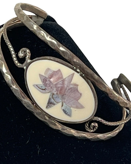 Vintage alpaca silver Mexico bangle bracelet sm abalone