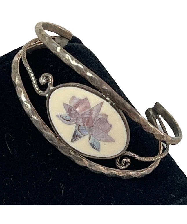 Vintage alpaca silver Mexico bangle bracelet sm abalone