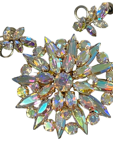 Vintage 1950s AB Crystal Sherman screw back earrings & starburst brooch