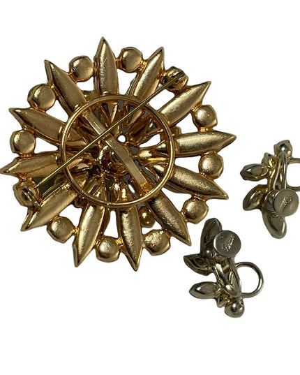Vintage 1950s AB Crystal Sherman screw back earrings & starburst brooch