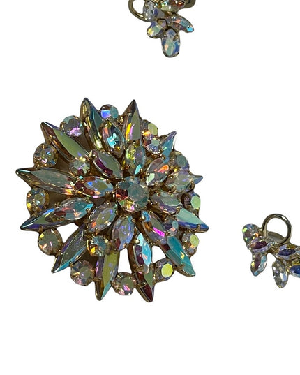 Vintage 1950s AB Crystal Sherman screw back earrings & starburst brooch