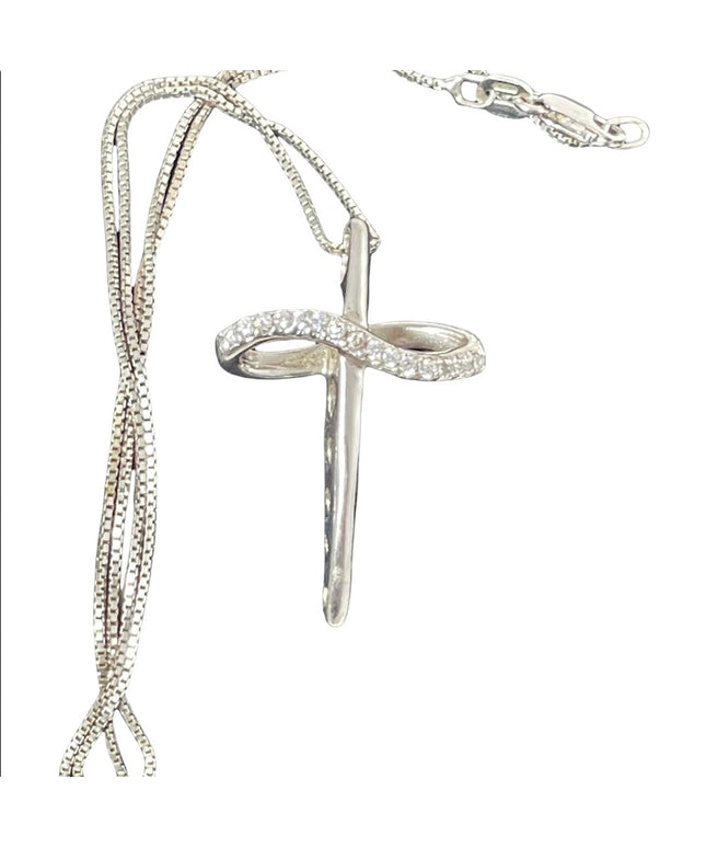 Sterling silver cross with crystal accents necklace