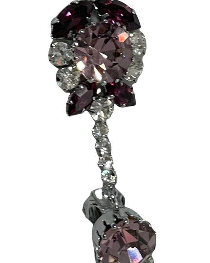 Vintage stunning purple & clear crystal dangle earrings clip ons