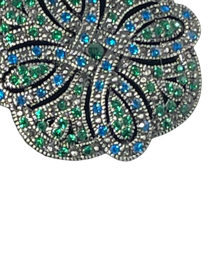Fancy swirl blue green crystal brooch