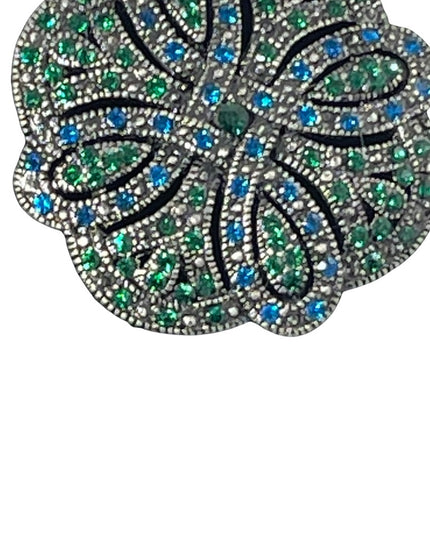 Fancy swirl blue green crystal brooch