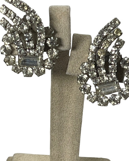 Vintage 1950s Clear crystal fancy clip on earrings