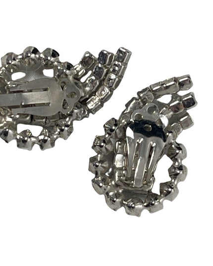 Vintage 1950s Clear crystal fancy clip on earrings