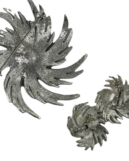 Stunning Vintage Sarah Coventry Starburst LG brooch & earrings SET silver pearl