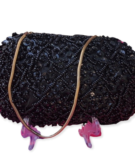 Vintage black bead wristlet sequin 1950s