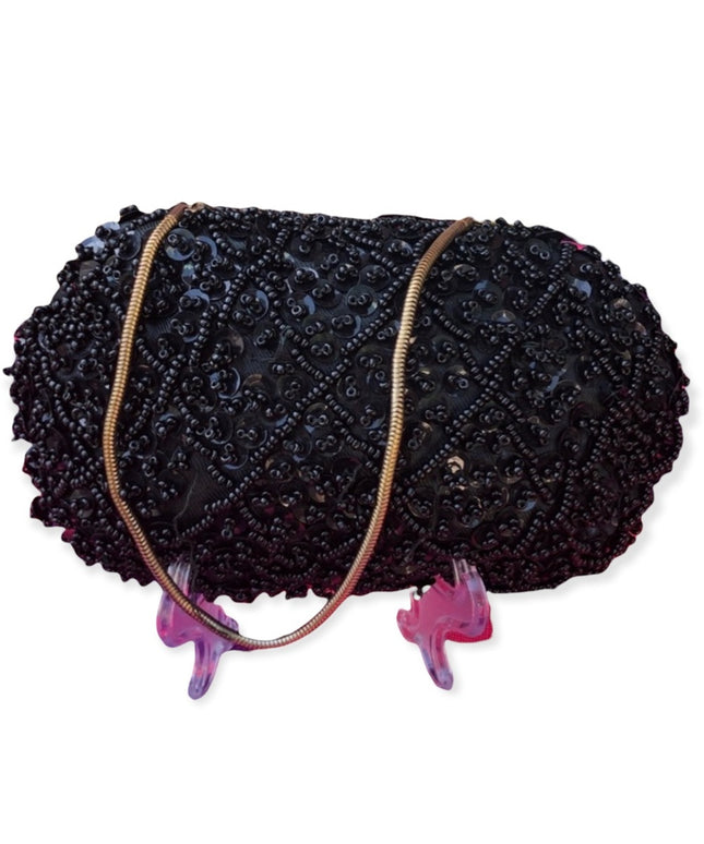 Vintage black bead wristlet sequin 1950s