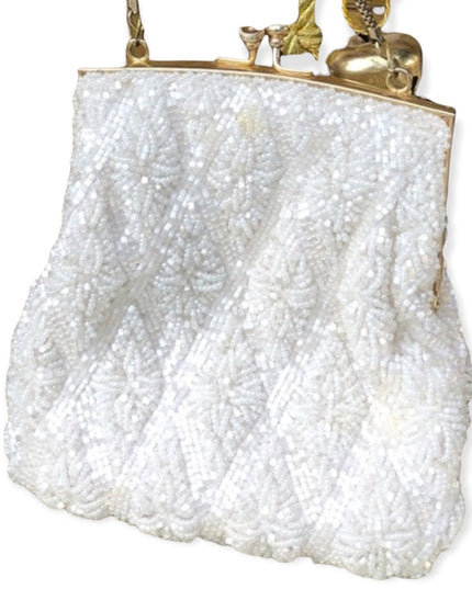 Vintage white bead purse wristlet