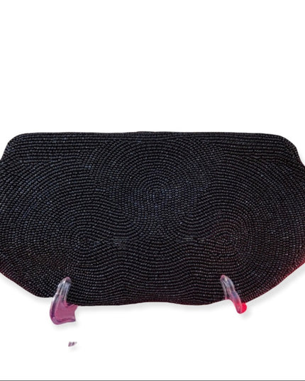 Vintage black bead 9x4” Clutch 1960s