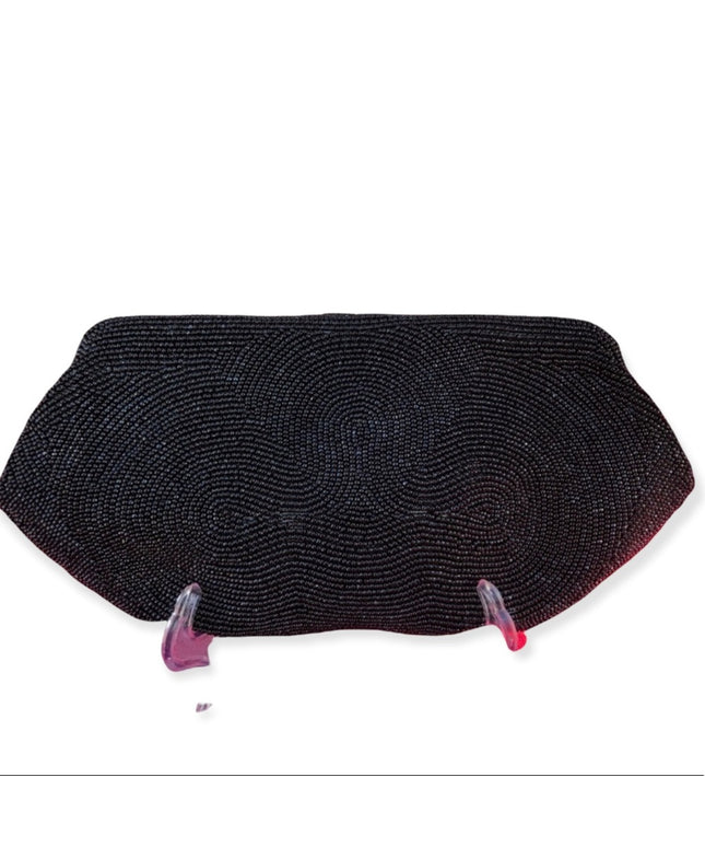 Vintage black bead 9x4” Clutch 1960s