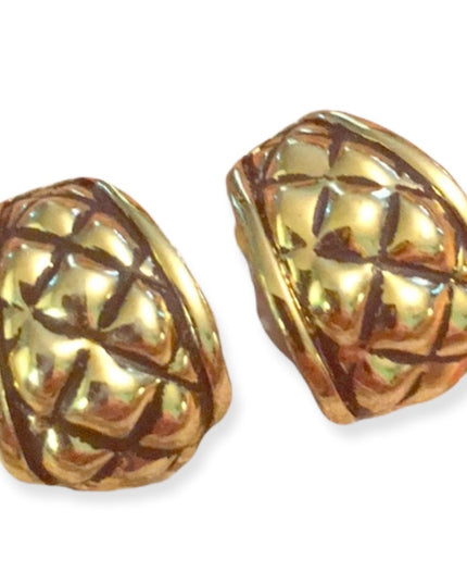Vintage gold finish waffle design half hoop dangle earrings