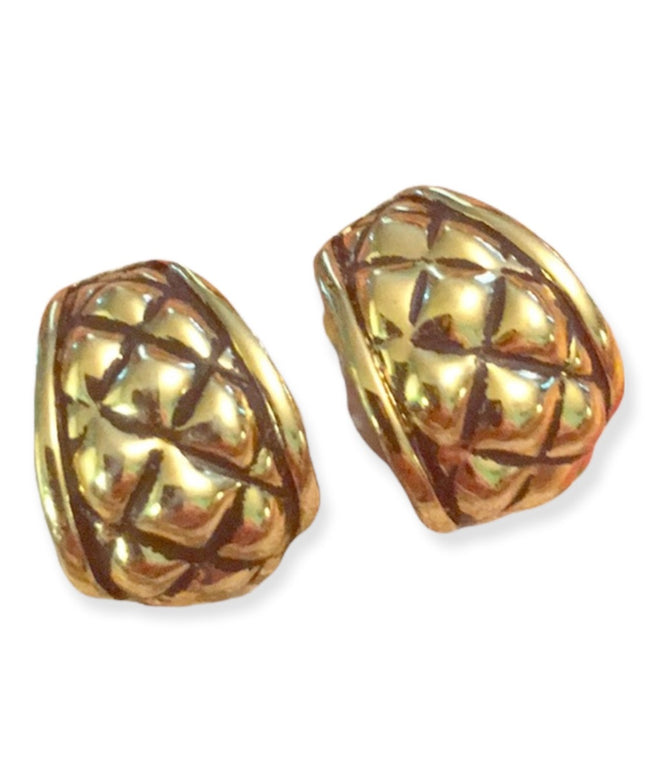 Vintage gold finish waffle design half hoop dangle earrings