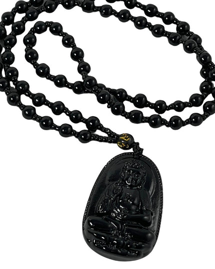 Buddah Black obsidian prayer beads necklace bead