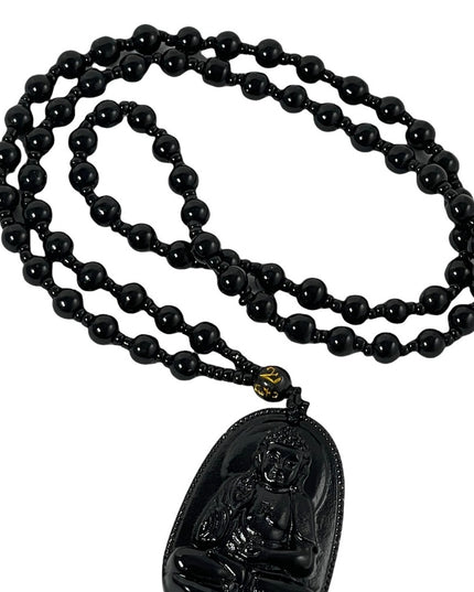 Buddah Black obsidian prayer beads necklace bead