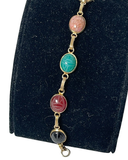Vintage 12k GF Egyptian Revival Scarab stone bracelet