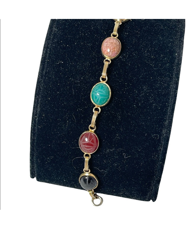 Vintage 12k GF Egyptian Revival Scarab stone bracelet