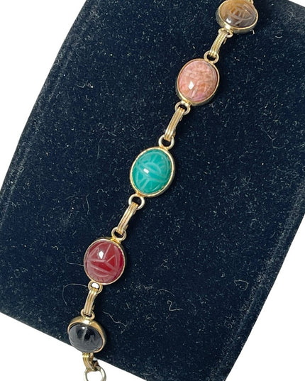 Vintage 12k GF Egyptian Revival Scarab stone bracelet