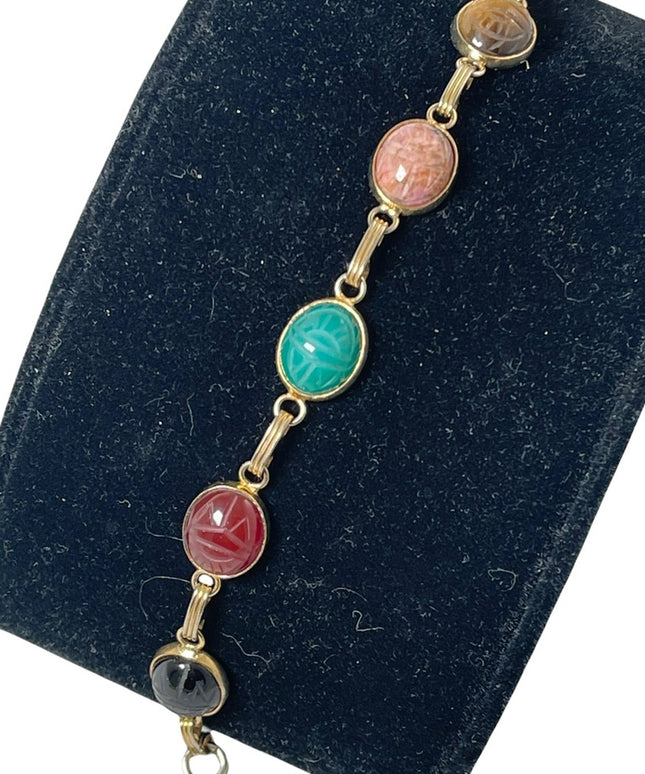 Vintage 12k GF Egyptian Revival Scarab stone bracelet