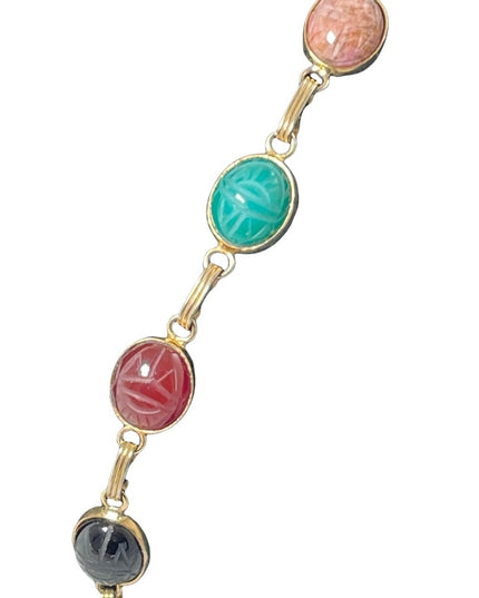 Vintage 12k GF Egyptian Revival Scarab stone bracelet