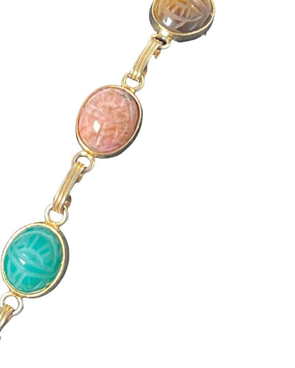 Vintage 12k GF Egyptian Revival Scarab stone bracelet