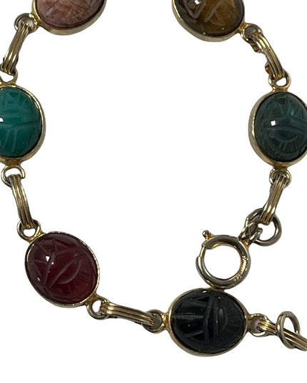 Vintage 12k GF Egyptian Revival Scarab stone bracelet