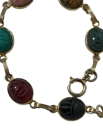 Vintage 12k GF Egyptian Revival Scarab stone bracelet