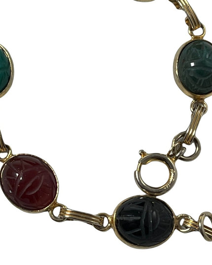 Vintage 12k GF Egyptian Revival Scarab stone bracelet