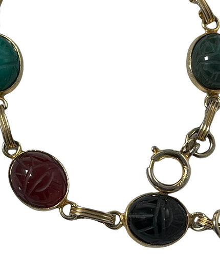 Vintage 12k GF Egyptian Revival Scarab stone bracelet