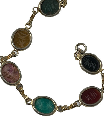 Vintage 12k GF Egyptian Revival Scarab stone bracelet