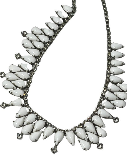 Vintage 1950s Milk glass crystal choker party necklace wedding prom