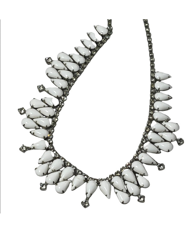Vintage 1950s Milk glass crystal choker party necklace wedding prom