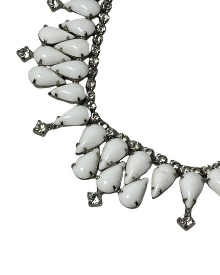 Vintage 1950s Milk glass crystal choker party necklace wedding prom