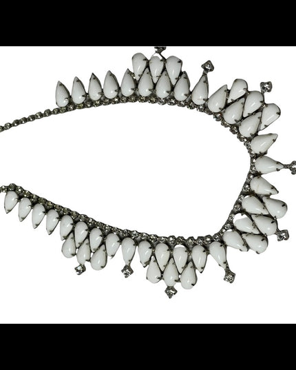Vintage 1950s Milk glass crystal choker party necklace wedding prom