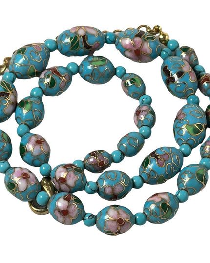 Beautiful blue metal cloissone flower bead necklace