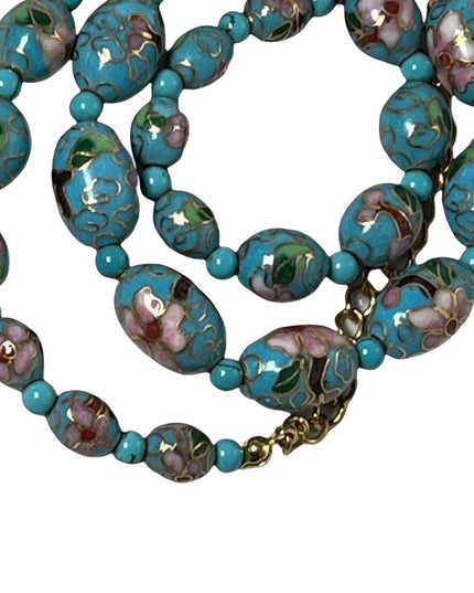 Beautiful blue metal cloissone flower bead necklace