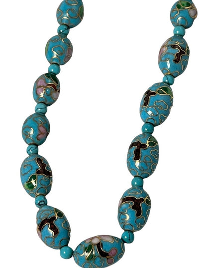 Beautiful blue metal cloissone flower bead necklace