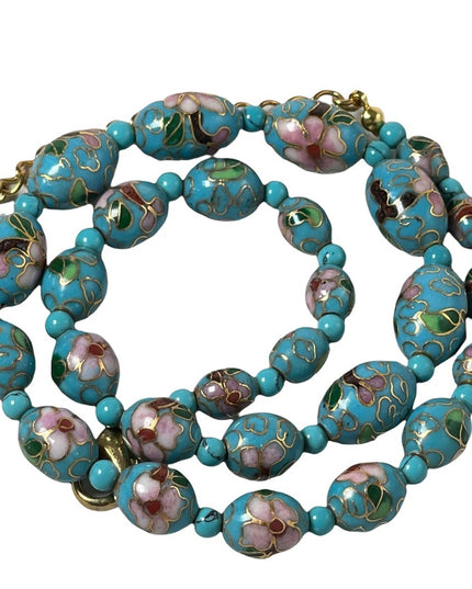 Beautiful blue metal cloissone flower bead necklace