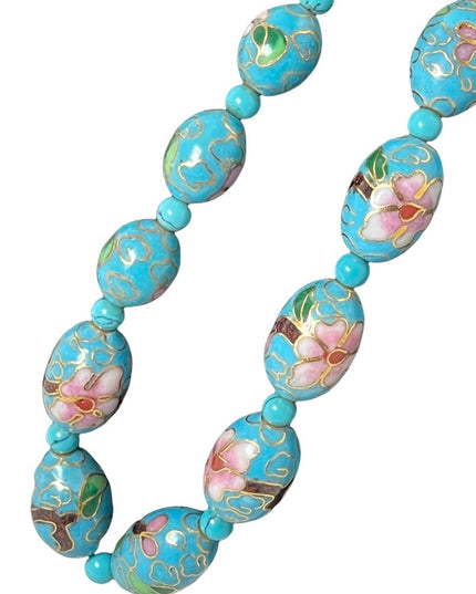 Beautiful blue metal cloissone flower bead necklace