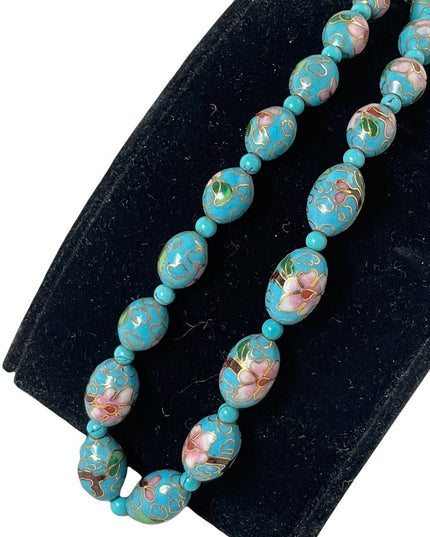 Beautiful blue metal cloissone flower bead necklace